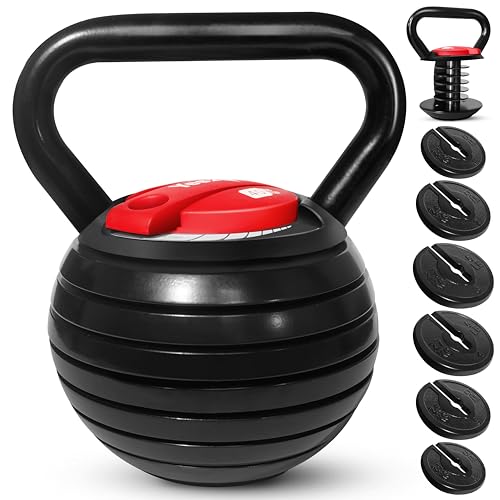 Yes4All Adjustable Kettlebell Set, 20–40 LB Weight Set, Solid Cast Iron Handle with Spacer Disks & Secure Lock, Space-Saving Kettlebell for Home Gym Strength Training, Black - size: 40.0 Pounds