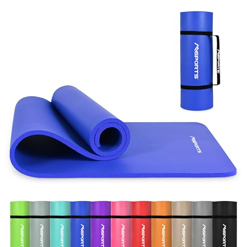 MSPORTS Yoga Mat Premium Non Slip Thick – Extra Comfortable Exercise Mat for Home Workouts, Pilates, Stretching & Gym – Cushioned NBR Foam, Gym Mat with Strap, for Women & Men - color: Blue