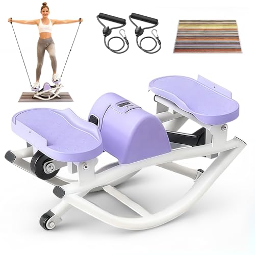 Rock Stepper, Side to Side Rocking Stepper Exercise Machine for Balance at Home, Low-Impact Lateral Stair Stepper with Resistance Bands & Digital Counter, 250 LBS Weight Capacity (Purple)