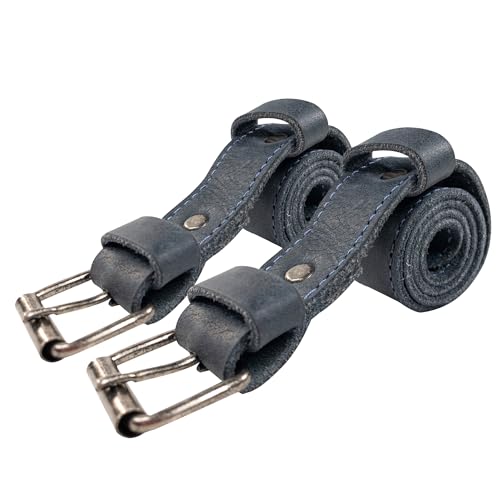 Hide & Drink, Set of 2 Rustic Bicycle Ankle Bands, Brass Metal Buckle, Adjustable Straps for Legs, Classic Vintage Gifts for Cyclists, Full Grain Leather, Handmade - color: Slate Blue