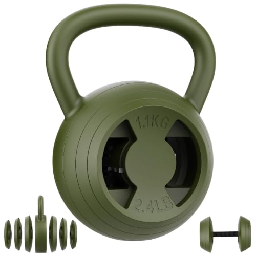 Hezeyferg 2-in-1 Adjustable Kettlebell for Home Gym Strength Training | 15-45 LB Kettlebells Weight Set, 4.8-30 LB Dumbbell Weights, with Wide Grip, for Men/Women Full Body Exercise - color: Green