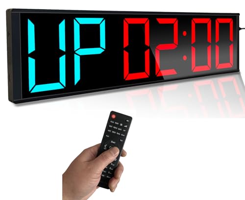 26'' Extra Large Home GYM Timer Clock, Programable Workout Interval Timer, Digital Wall Clock, with 7-color Night Light, 8 Alarm Clocks, Calendar/Temperature, Countdown & Stopwatch (Blue & Red)