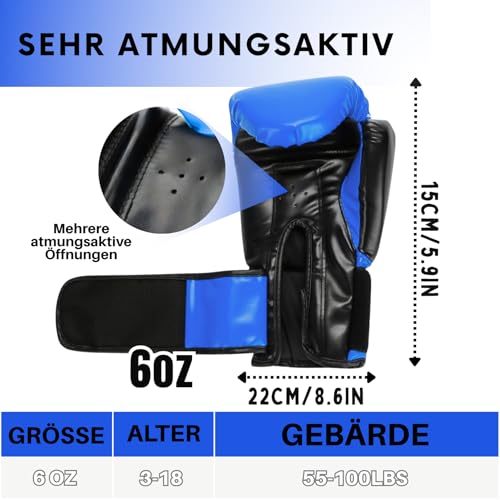 3-in-1 Boxing Gloves and Punching Mitts Set for Kids, Boxing Mitts Focus Pads with Hand Wraps for Kid, Youth Leather Punching Equipment Gloves Set for MMA, Karate, Muay Thai, Taekwondo - color: Blue