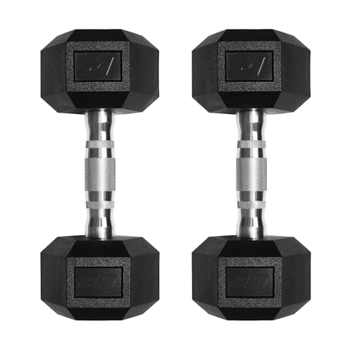 Ritfit 5-650 LBS PVC Encased Hex Dumbbell Sets with Optional Rack for Home Gym, Hand weight with Chrome Handle for Strength Training,Workouts - style: 2X20LBS