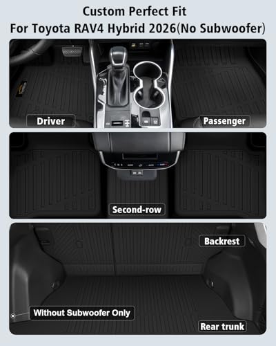 Floor Mats & Cargo Mat & Backrest Mat Custom for Toyota RAV4 Hybrid 2026 (Not for Cargo Area with Subwoofer) (Not for Phev), Door Sill Guards, All Weather TPE Floor Liners for RAV-4 2026 Accessories - size: For Toyota RAV4 Hybrid 2026