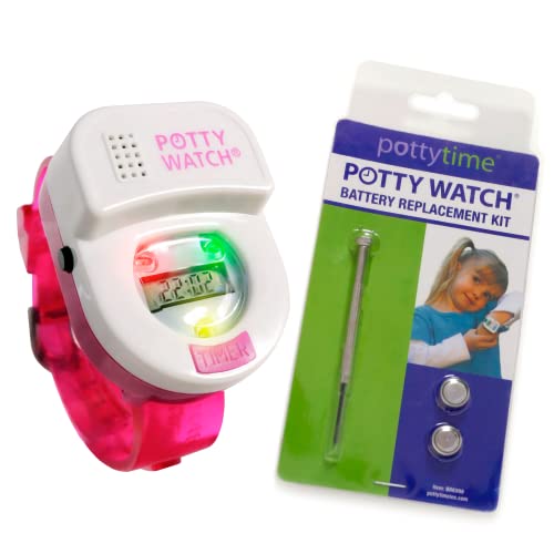 Potty Watch for Kids Potty Training - Potty Training Watch with Battery Replacement Kit - Potty Watch with 3 Fun Flashing Lights and Music - Potty Watch Remind Kids Every 30, 60 or 90 Minutes, Pink - color: Pink, size: Watch + Battery Replacement Kit