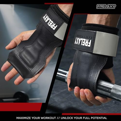Frelaxy Lifting Wrist Straps, Rubber Weight Lifting Grips for Deadlifts | Non-slip rubber palm, Full palm protection, Neoprene wrist padding, Enhanced grip support, Pull ups rows lat pulldowns - color: Grey