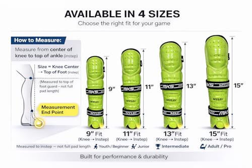 MyLec MK5 Street/DEK Shin Pad, Lightweight & Durable Hockey Accessories, 360° Straps, Hard Front Shells, Breathable Material, Metatarsal Padding Ice Hockey Shin Guards, Foam Rubber - color: Safety Green, size: 11"