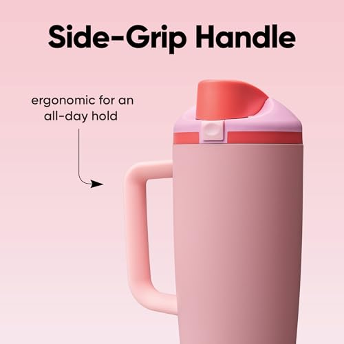 Owala FreeSip Tumbler Stainless Steel Water Bottle 40 oz Angel Food Cake | Triple-Layer Insulation | Leak-Proof Lid with Push-Button | Double Threaded Lid for Left and Right-Handed Drinking - color: Angel Food Cake, size: 40 Ounces