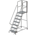Tri-Arc RWSR107246-XR 7-Step Gateway Rear-Exit Steel Rolling Ladder with 30" Deep Top Platform, Perforated Tread with Handrails, 24" Wide Steps, Gray - size: 7-Step, style: Perforated Tread