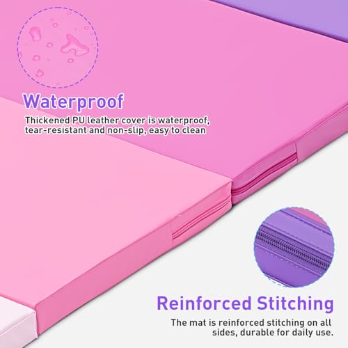 Gymnastics Mat, 3FTx6FT / 4FTx8FT 2" Thick Folding Kids' Gymnastic Tumbling Mat for Home Gym Exercise & Play - color: 3x6FT-Pink Gradient