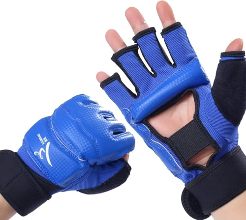 Kickboxing Sparring Gloves TKD Gloves for Men Women Half Finger Boxing Gloves Fighting Gloves Boxing Gloves for Punching Bag Training Gloves for Men Women Black - color: Blue, size: X-Small
