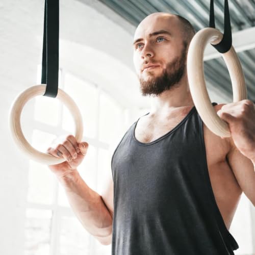 Wooden Gymnastics Rings - 19x19x2.5cm, Rings Gymnastics - 2 Pieces Pull Up Grips, Pull-Up Bar Ŕings - for Home Gym Fitness Exercise Playground Indoor Outdoor