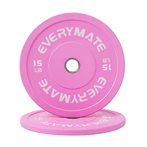 EVERYMATE Change Weight Plates 1.25LB 2.5LB 5LB Set Fractional Olympic Bumper Plates for Cross Training Steel Insert Strength Training - color: 15LBx2, size: Pink