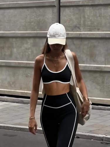 Aoxjox Lexi Lined Strappy Sports Bra | women's color block workout top,adjustable straps, removable pads, fitness athletic yoga crop tank, moisture-wicking - color: Black and White, size: X-Large