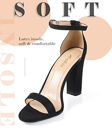 Ankis White Heels Wedding Shoes for Bride Women Chunky Heels Pearl High Heels Heeled Sandals 4 Inch - color: Black Suede, size: 9