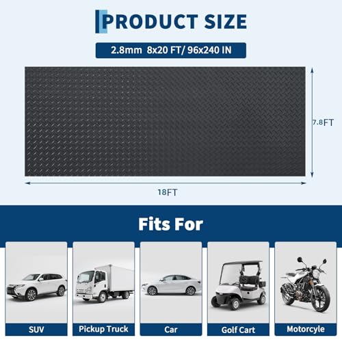 Garvee 7.8 x 18 ft Garage Floor Mat, 2.8 mm Thickened Flooring Roll Diamond Plate PVC Rubber Trailer Mat, Non-Slip Floor Protector Mat for Garage, Warehouse, Gyms, Trailer, SUV