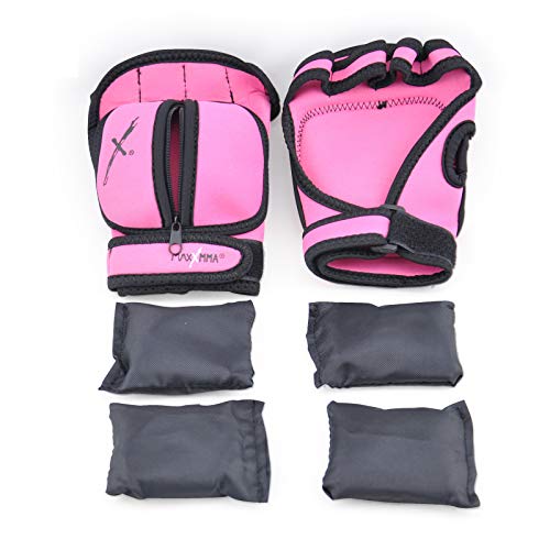 MaxxMMA Adjustable Weighted Gloves, 2 lb. Set - Removable Weight (2 x 0.5 lb. Each Glove) for Sculpting MMA Kickboxing Cardio Aerobics Hand Speed Coordination Shoulder Strength - color: Pink