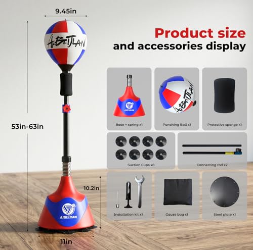 Freestanding Reflex Bag,Punching Bag with Stand,Height Adjustable,Speed Punching Ball for Reaction & Fitness Training - Stress Relief Workout for Adults，Boxing Equipment for Home Gym - color: Red-2