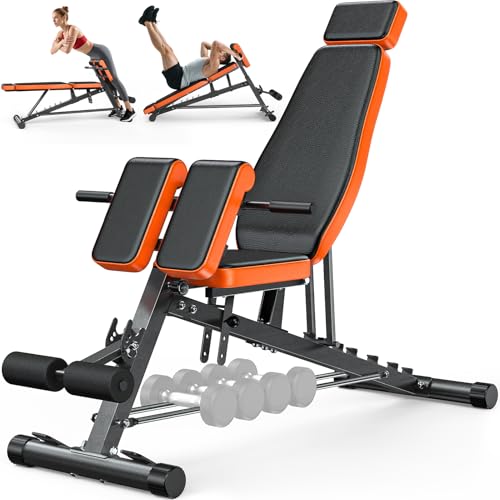 XDDIAS Roman Chair, Adjustable Weight Bench Back Extension Machine for Home Gym, 1000LBS All-in-One Sit Up Bench with Dumbbell Rack, Incline, Decline, and Flat Bench for Hyperextension, Core, Glute - color: Black+Bench Only