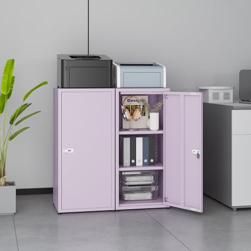 MIOCASA Metal Storage Cabinet with Lock, 3 Adjustable Shelves Single Door Steel Locker for Home, Office & Garage (Purple) - color: Purple