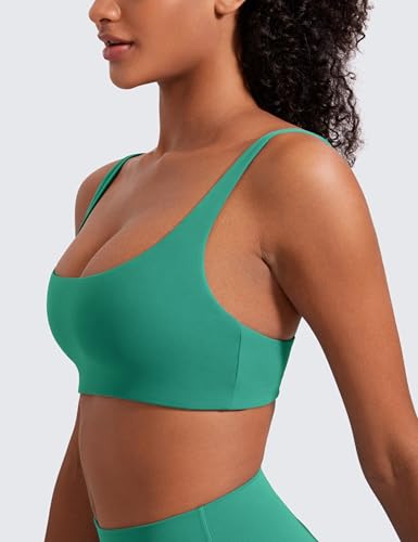 CRZ YOGA Butterluxe Square Neck Sports Bras | Light Support, Removable Pads, Yoga, Extremely Soft, Low Coverage, Adjustable Spaghetti Straps, for Women - color: Cascadia Green, size: Large