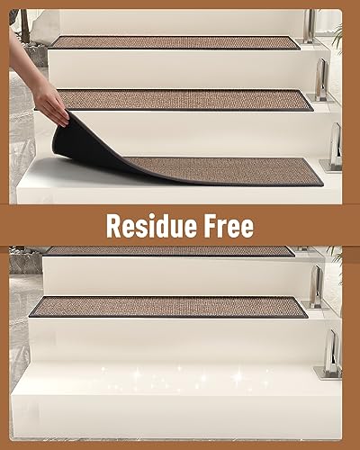 PADOOR Non Slip Stair-Treads,Rubber Backing Stair-Runners for Wooden Steps,15PCS Residue Free Carpet Stair Treads for Kids and Dogs 8"x30" Light Gray - size: 15PCS, style: Light Gray