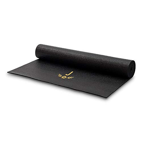Weddingstar Customizable No-Slip Black Yoga Mat - color: Floral Monogram