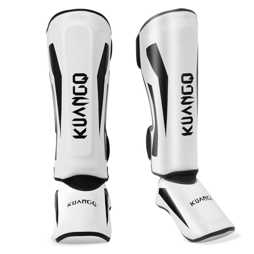 Muay Thai Shin Guards for MMA Sparring, Martial Arts,Kickboxing | Leg Instep Protection Pads, Kickboxing MMA Training, Sparring Gear, Professional MMA Equipment - color: Black-White, size: Medium