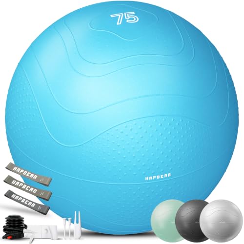 HAPBEAR Exercise Ball- Anti-Burst Slip-Resistant Yoga/Pilates Ball for Core Training & Posture Improvement, Home Gym/Rehab/Pregnancy Ball, Quick Pump & 3 Resistance Bands Included - color: Sky Blue, size: XL (27-30IN / 68-75cm)