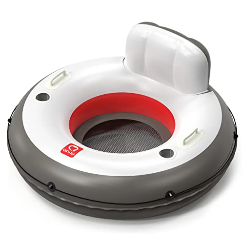 QPAU Inflatable River Tube, 0.4 mm Thickened Puncture-Resistant Heavy Duty River Float, River Raft with Ergonomic Backrest, Mesh Bottom & 2 Cup Holders for Adults and Friends Lake Float - color: C-Black&Red