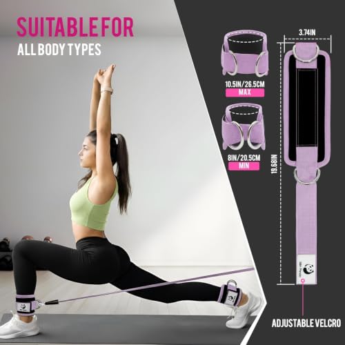Slim Panda Ankle Strap for Cable Machine,Ankle Cuff for Kickbacks, Booty Hip Abductors,Glute Workouts, Leg Extensions, Curls for Men and Women, Adjustable with Double D-Rings - color: Lavender, style: Pair