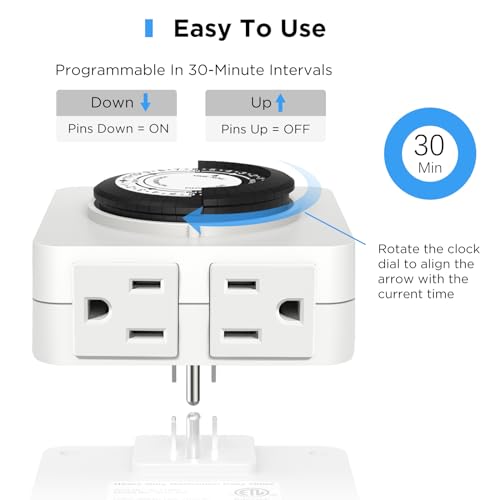 G-ELEK Timers for Electrical Outlets Indoor, 24-Hour Dual Outlet Timer, Christmas Tree Timer Indoor, 3 Prong Light Timers Indoor, Daily Cycle Lamp Timer, 125V 15A, ETL Listed, 2 Pack - size: Indoor 2Pack