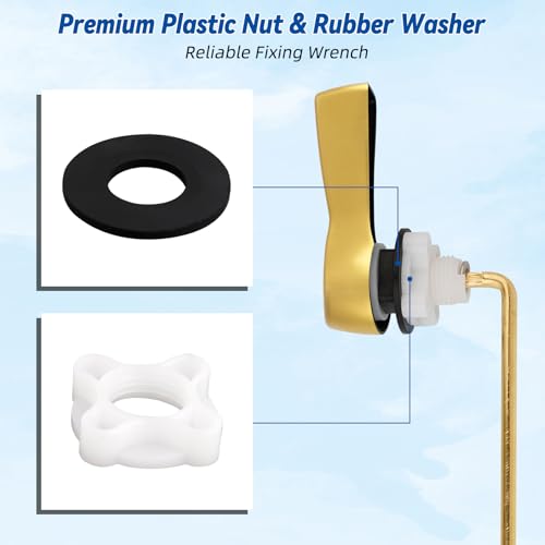 Hibbent Universal Front Mount Metal Toilet Handle Replacement Kit, Brass Toilet Tank Flush Lever with Stainless Steel Adjustable Flapper Chains for Most Toilets, Brushed Gold - color: Brushed Brass, style: Front Mount
