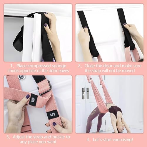 Leg Stretcher Strap - Yoga Stretching Strap,Yoga Door Swing,Backbend Training Rope with Door Anchor, Flexibility Trainer Stretching Equipment Assist Stretch Strap for Fitness Gymnastics Dance Aerial Ballet (purple) - color: pink