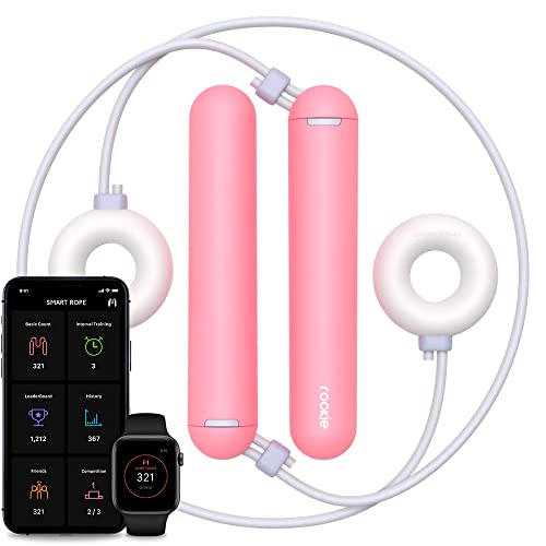 Tangram Smart Rope Rookie Donut - Cordless Fitness Jump Rope, App-Connected, Adjustable Length, Replaceable Battery, Track Jumps and Calories, Portable Workout Rope for Home and Gym - color: Pink
