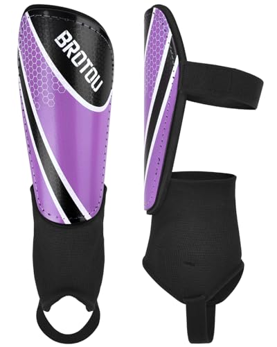 BROTOU Shin Guards Soccer Youth, Soccer Shin Guards for Kids 3-15 | Light Weight Adjustable Straps Shin Pads Protection Equipment with Ankle and Leg Calf Protection - color: Purple, size: Small