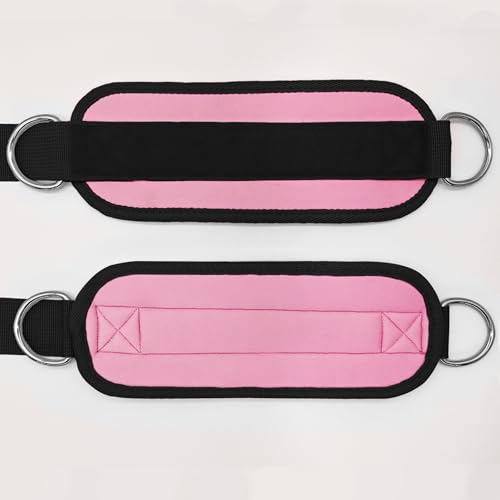 Fitness Ankle Straps for Cable Machines, 2 Pack Comfortable Adjustable Padded Ankle Wrist Cuffs, Kickback Glute Workouts for Men Women, D-Ring Leg Straps with Neoprene Padding - color: yy-Black-Pink