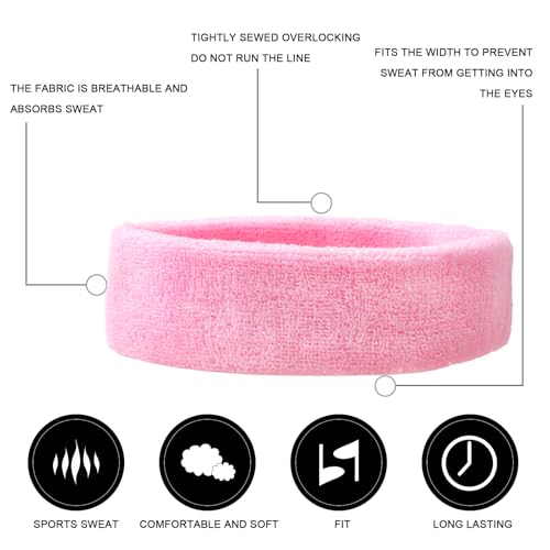 BLMHTWO 3 Pieces of Sweat Band Set, Headbands for Men Kids Sweatbands Including 1 Headband and 2 Wristbands Black Cotton Super Soft and Comfy Sweatband for Tennis Working Out Boxing Gym - color: pink