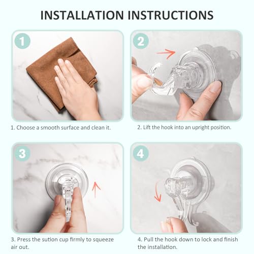 VIS'V Shower Suction Cup Hooks, Removable and Reusable, Clear, Small, 4 Pcs | Clear Invisible Design, Locking Suction Technology, Dual Vacuum Suction, Heavy Duty, Fits for Smooth Flat Surfaces
