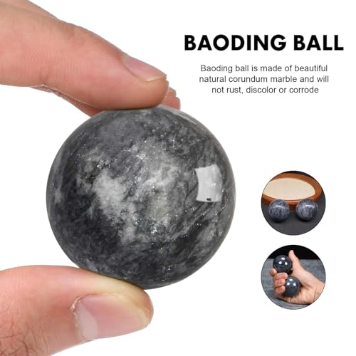Traditional Chinese Baoding Balls, Marble Health Exercise Stress Relief Balls with an Upgraded Shockproof Imitation Wood Box, Dark Grey, 2-Piece Set, Medium-1.57" - color: Dark Grey, size: Medium-1.57"