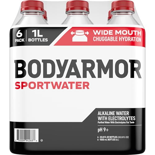 BODYARMOR SportWater Alkaline Water, Superior Hydration, High Alkaline Water pH 9+, Electrolytes, Perfect for your Active Lifestyle, 1 Liter (Pack of 6) - size: 1 Liter (Pack of 6)