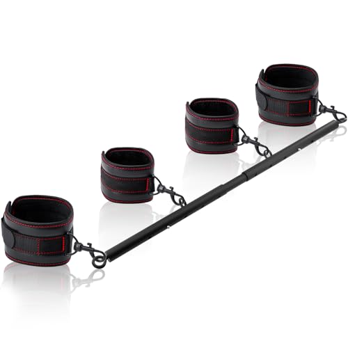 Spreader Bar Heavy Duty Stainless Steel Adjustable Bar with 4 pcs PU Cushioned Straps for Yoga, Pilates, Fitness Training, Home Gym Equipment and more. - color: Black+Black Magical Tape