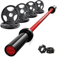 RitFit Barbell Weight Set - 4/6FT Olympic Barbell with Weight Plates (55-115LB Total) - Weightlifting Equipment for Squats, Curls, Deadlifts, Presses, Hip Thrusts - color: Black/Red, size: 4FT With 85LB Plates