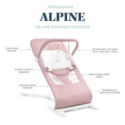 Baby Delight Alpine Deluxe Portable Baby Bouncer | Infant | 0-6 Months | 100% GOTS Certified Organic Cotton Fabric | Organic Rose - color: Organic Rose