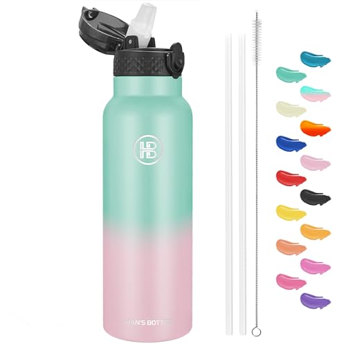 Han's Bottle Sports Water Bottle - 24 Oz, Straw Lid, Leak Proof, Vacuum Insulated Stainless Steel, Double Walled, Thermo Mug,Bubble Gum - color: Bubble Gum, size: 24 Ounces