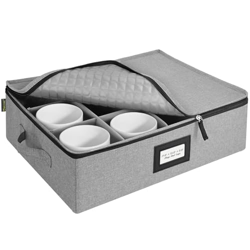 BALEINE China Storage Containers, Sturdy Quilted Wine Glass Storage, Plate Organizer with Carry Handles, Moving Boxes for Dishes, Cups, Mugs and Stemware (Mug, Hard Shell Grey) - color: Grey, style: Mug-Hard Shell