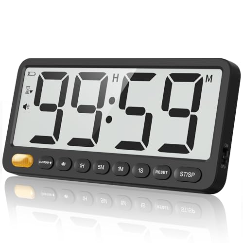 VOCOO Digital Kitchen Timer: 7.6'' Extra Large LCD Display, 99H Countdown, Magnetic, 4 Volume Levels, Visual Light Alert, Battery Operated Count-Up Stopwatch for Cooking, Home Gym, Classroom (Black)