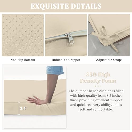 Premium Outdoor Bench Cushions for Patio Furniture 3.5inches Memory Foam Bench Cushion Waterproof Fade Resistant Porch Swing Cushions with Straps 36×18 Inch Cream - color: Cream, size: 36'' x 18'' x 3.5''