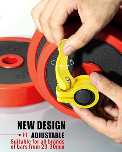 Narrow Barbell Clips 2.5cm Width for Olympic Bars, 0.9-1.18inch Adjustable Weight Clamps, Quick Release Locking Collars for Weightlifting - color: Yellow